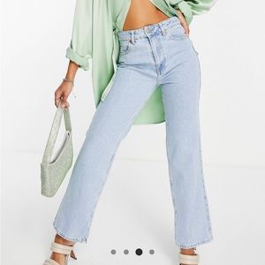 High rise, split hem straight leg jeans